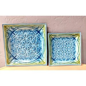 2 Rosher Teal Turquoise Green Square Plates 11 & 9" Square Great Accent Dishes